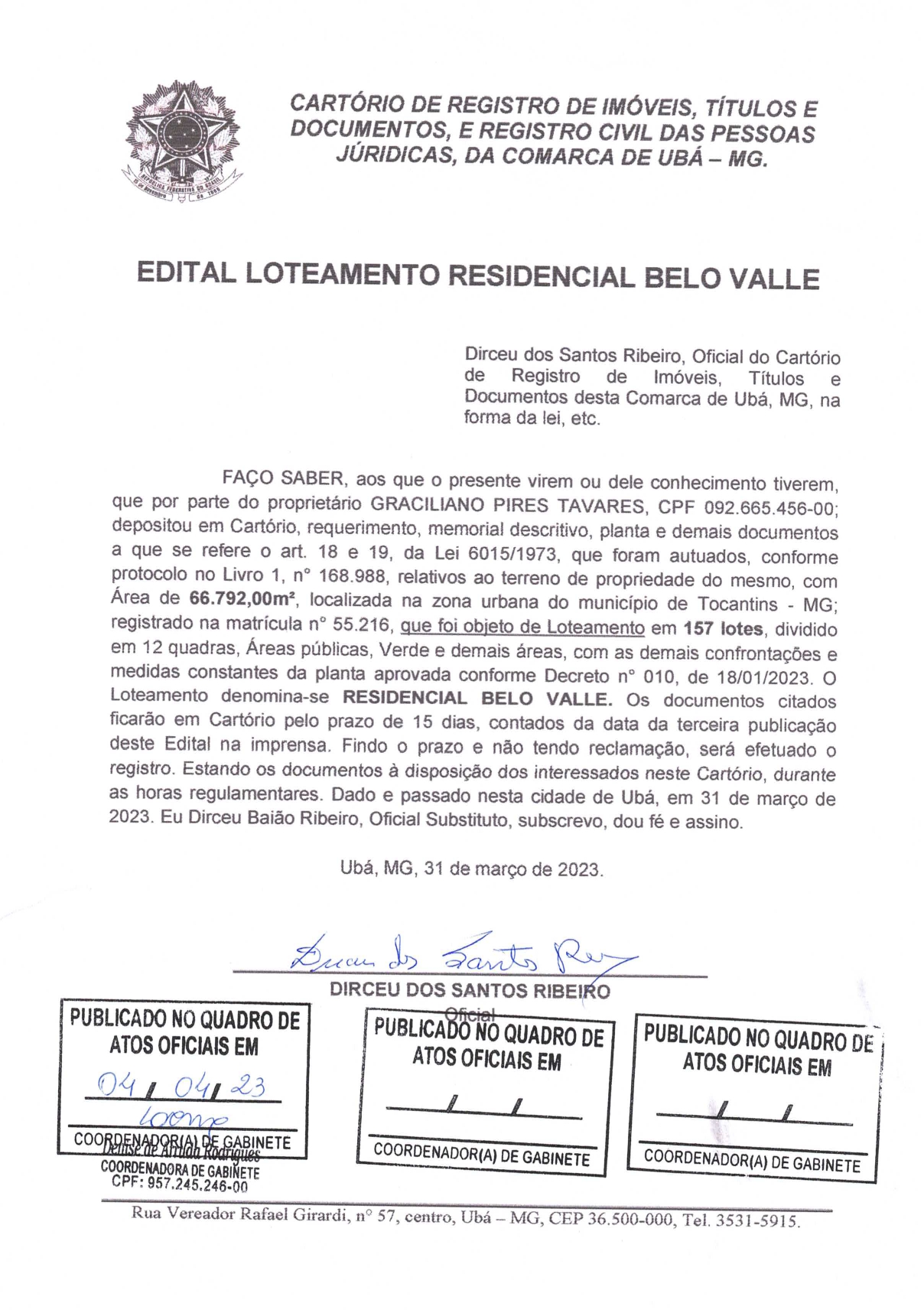Edital Loteamento Bello Valle