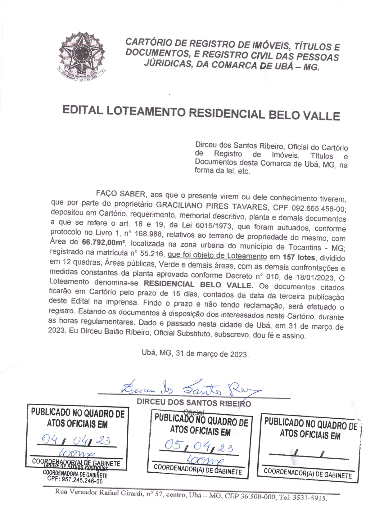Edital Loteamento Bello Valle