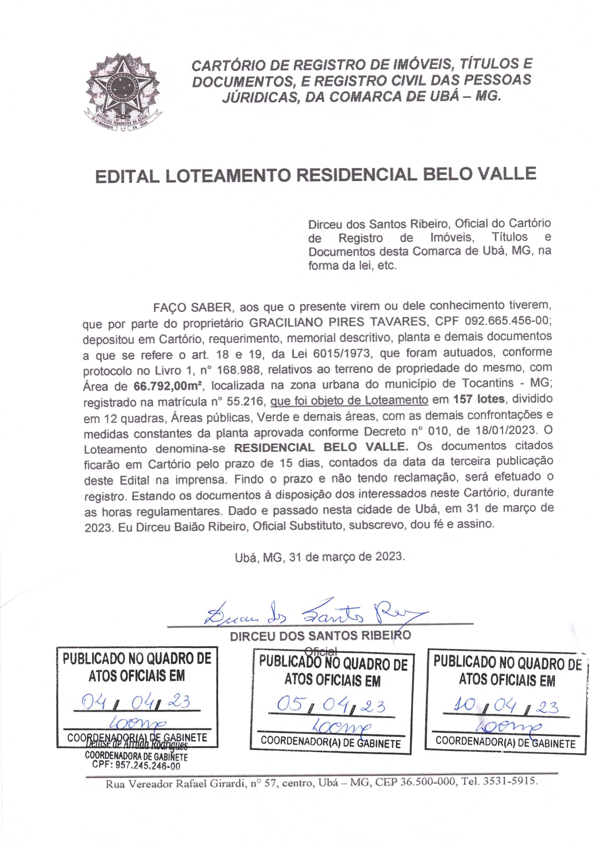 Edital Loteamento Bello Valle
