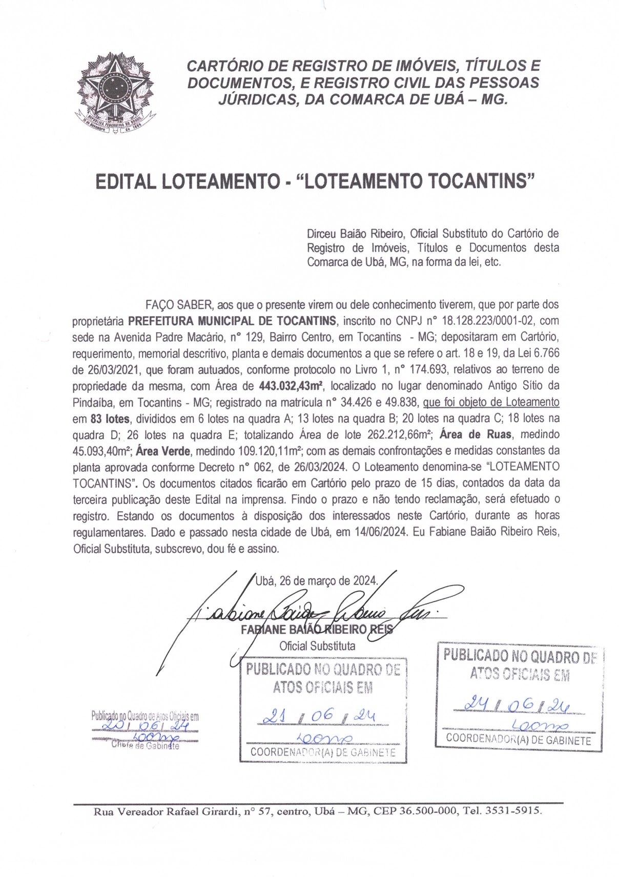 PUBLICAÇÃO EDITAL LOTEAMENTO TOCANTINS 03